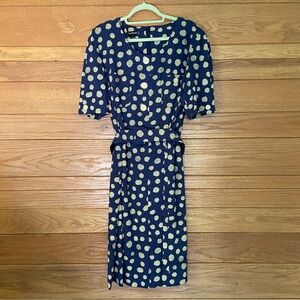 Vintage 80s Louis Feraud navy yellow polka dot dress